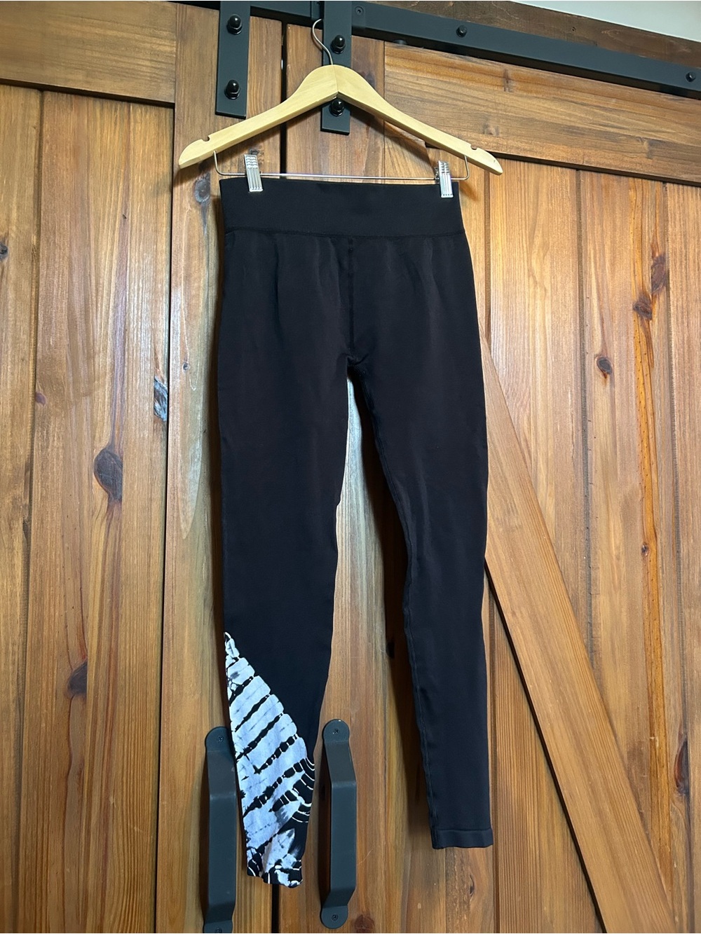 Like new ZYIA Black Leggings with White Tie-Dye Ankle Detail